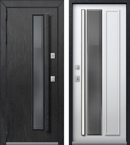 Центурион Т-5 PREMIUM Чёрный муар+МДФ Распил графит-Софт ясень белый (цвет стекла Grey)